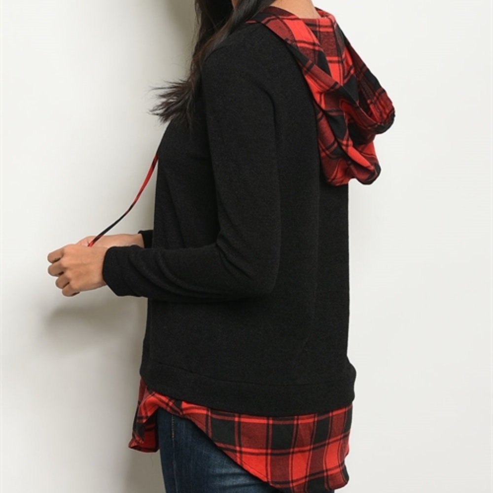 CHECKERED DETAIL HOODED TOP - Picture 2 of 2